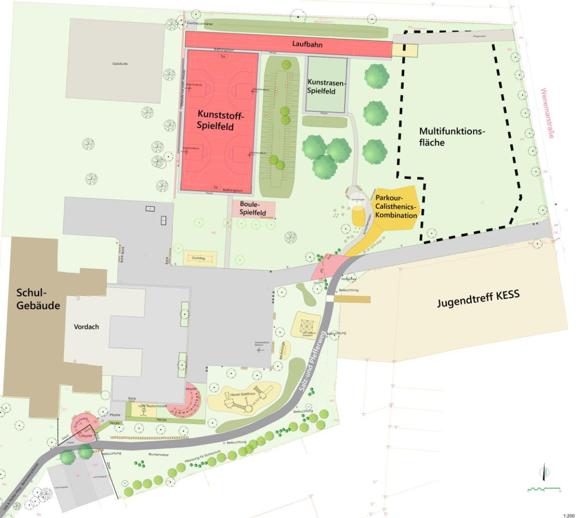 Plan vom Schulhof der Westhausen Grundschule